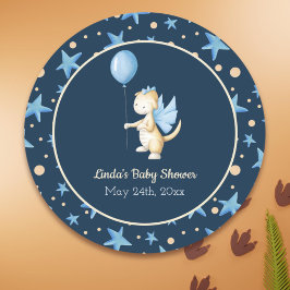 Navy Blue Baby Dragon mit Balloon Baby Dusche Runder Aufkleber