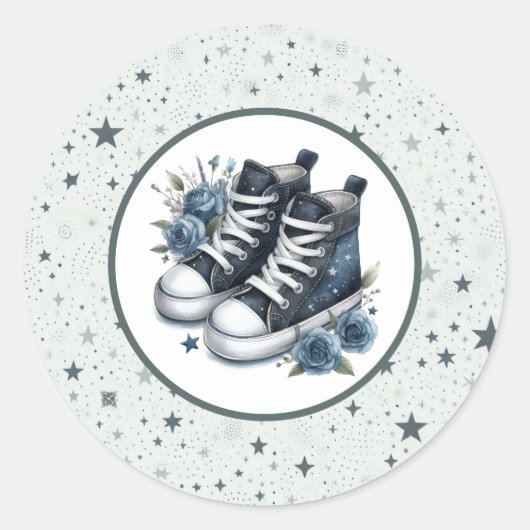 Navy Blue Baby High Tops Baby Dusche Runder Aufkleber (Vorderseite)