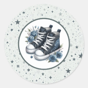 Navy Blue Baby High Tops Baby Dusche Runder Aufkleber