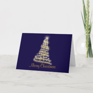 Navy Blue Background Gold Christmas Tree Feiertagskarte