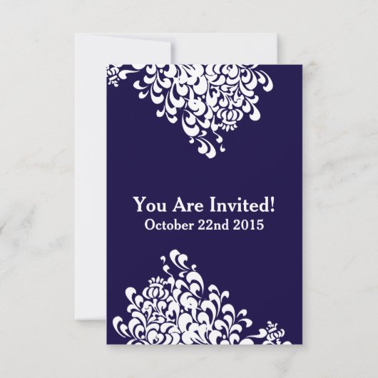 Navy Blue Background mit Swirl Modern Elegante Save The Date (Rückseite)