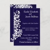 Navy Blue Background mit Swirl Modern Elegante Save The Date (Vorne/Hinten)