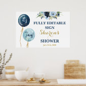 Navy Blue Ballons Babydusche Zwei Jungs Zeichen Poster (Küche)