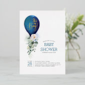 Navy Blue Balloon Es ist eine Baby-Dusche Folieneinladung (Stehend vorne)
