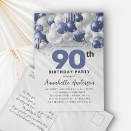 Navy Blue Balloon Glitzer 90. Geburtstag Postkarte