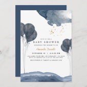 Navy Blue Balloon Wassercolor Boho Baby Showdusche Einladung (Vorne/Hinten)
