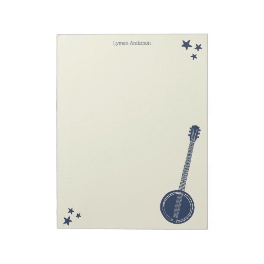Navy Blue Banjo Personalisiertes Schreibpapier Notizblock (Rotiert)