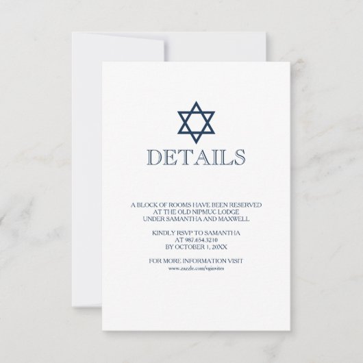 Navy Blue Bar Mitzvah Details Card RSVP Karte (Vorderseite)