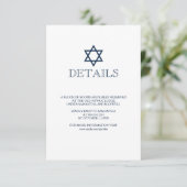 Navy Blue Bar Mitzvah Details Card RSVP Karte (Stehend Vorderseite)