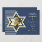 Navy Blue - Bar Mitzvah Einladung (Vorne/Hinten)