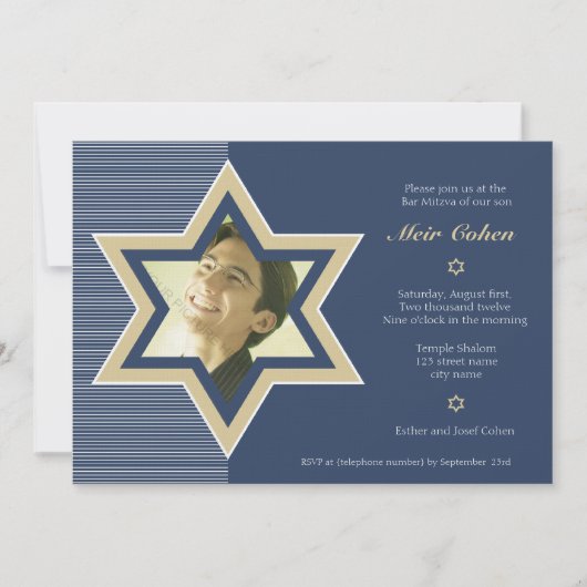Navy Blue - Bar Mitzvah Einladung (Vorderseite)