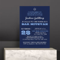 Navy Blue Bar Mitzvah Einladung mit Namensschild