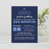 Navy Blue Bar Mitzvah Einladung mit Namensschild (Stehend Vorderseite)