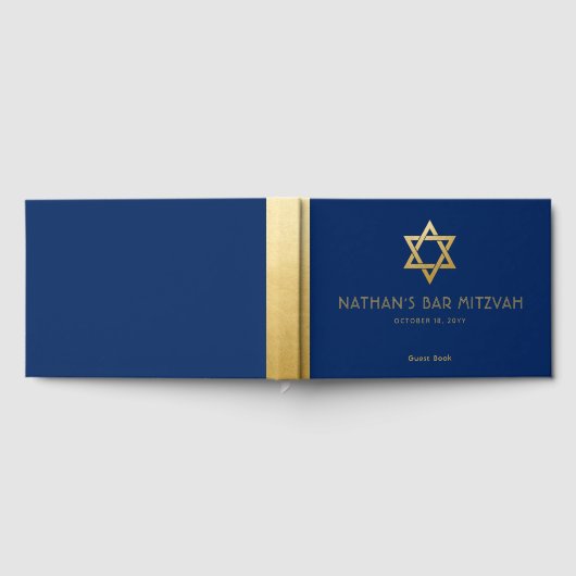 Navy Blue Bar Mitzvah Gold Star von David Custom Gästebuch (Voll)