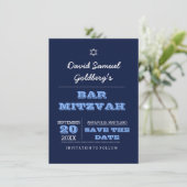 Navy Blue Bar Mitzvah Save the Date Card Einladung (Stehend Vorderseite)
