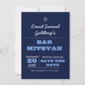 Navy Blue Bar Mitzvah Save the Date Card Einladung (Vorderseite)