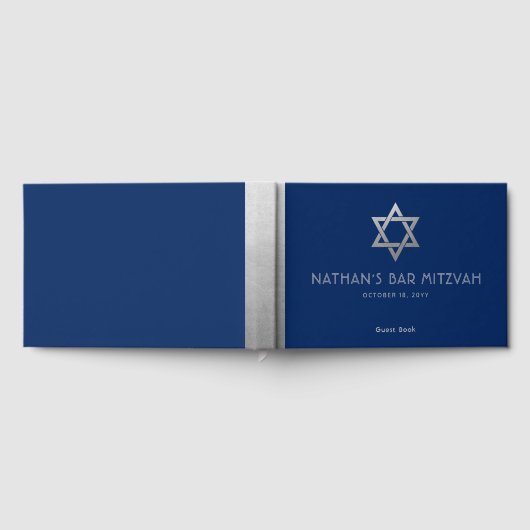 Navy Blue Bar Mitzvah Silver Star von David Custom Gästebuch (Voll)