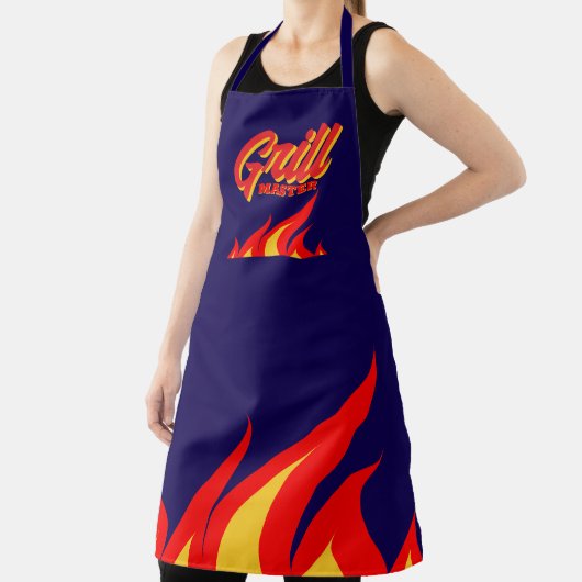 Navy blue BBQ apron with red hot fire flames Schürze (InSitu)