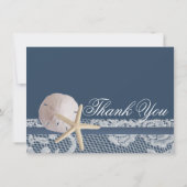 Navy Blue Beach Lace Sand Dollar Vielen Dank Dankeskarte (Rückseite)