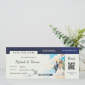 Navy Blue Beach Nautical Boarding Hochzeit Save The Date (Stehend Vorderseite)