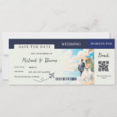 Navy Blue Beach Nautical Boarding Hochzeit Save The Date (Vorderseite)