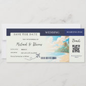 Navy Blue Beach Nautical Boarding Pass Hochzeit Save The Date (Vorderseite)