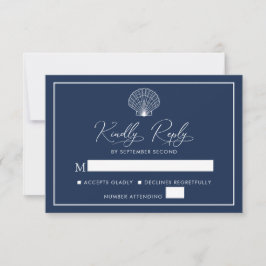 Navy Blue Beach Seashell Elegant Wedding RSVP Karte