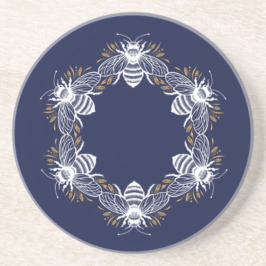 Navy Blue Bee Circle Getränkeuntersetzer (Vorne)