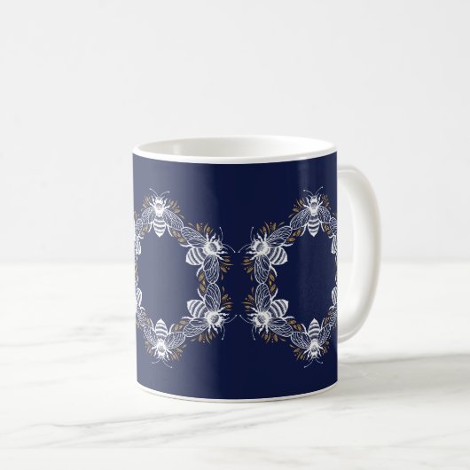 Navy Blue Bee Circle Kaffeetasse (VorderseiteRechts)