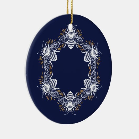 Navy Blue Bee Circle Keramik Ornament (Rechts)