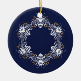 Navy Blue Bee Circle Keramik Ornament