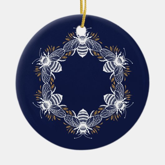 Navy Blue Bee Circle Keramik Ornament (Vorne)