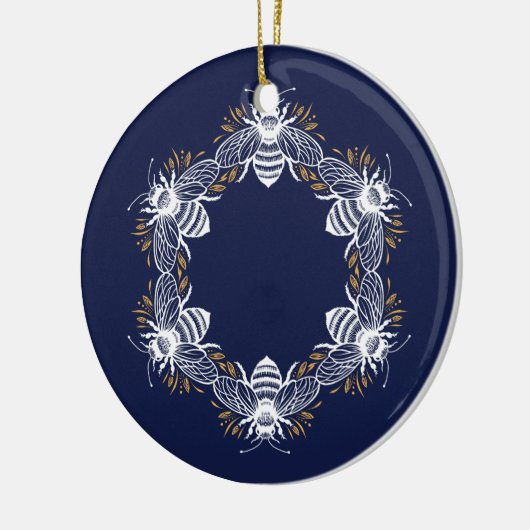 Navy Blue Bee Circle Keramik Ornament (Links)