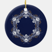 Navy Blue Bee Circle Keramik Ornament (Hinten)