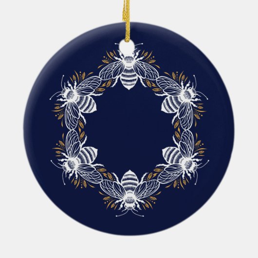 Navy Blue Bee Circle Keramik Ornament (Hinten)