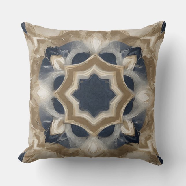 Navy Blue Beige Farmhouse Print Kissen (Vorderseite)