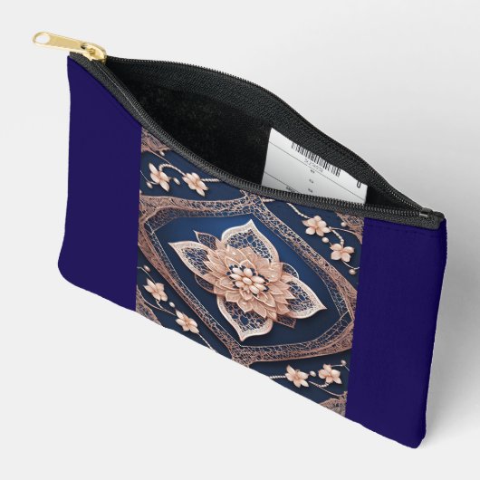 Navy blue & beige floral patterns AI art  Zubehörtasche (Offen)