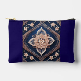 Navy blue & beige floral patterns AI art  Zubehörtasche
