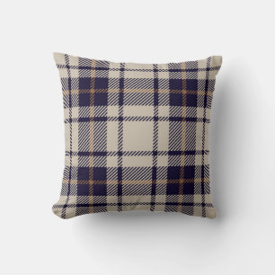 Navy Blue Beige Scottish Tartan Kariertes Muster Kissen