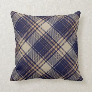 Navy Blue Beige Tartan Karierte Raute Muster Kissen