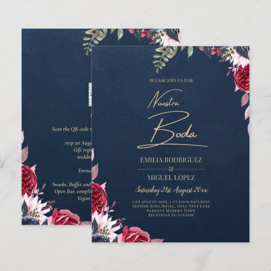 Navy Blue Berry Floral Burgundy Winter Fall (Vorne/Hinten)