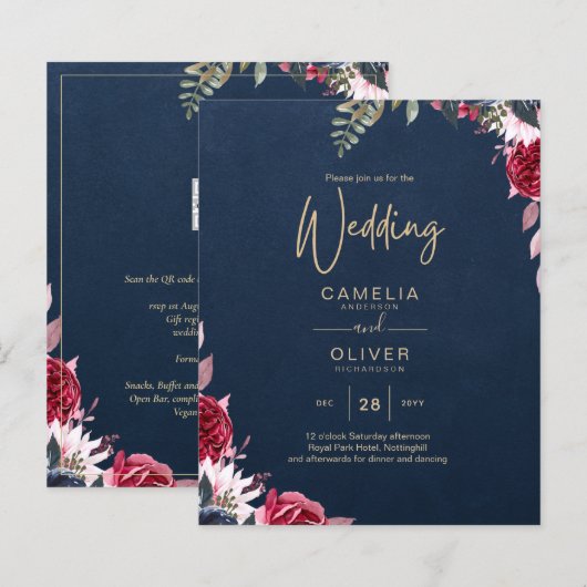 Navy Blue Berry Floral Burgundy Winter Fall (Vorne/Hinten)