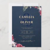 Navy Blue Berry Floral Burgundy Winter Fall Einladung (Vorderseite)