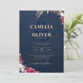 Navy Blue Berry Floral Burgundy Winter Fall Einladung (Stehend Vorderseite)