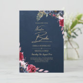 Navy Blue Berry Floral Burgundy Winter Fall Einladung (Stehend Vorderseite)