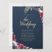 Navy Blue Berry Floral Burgundy Winter Fall Einladung (Vorderseite)