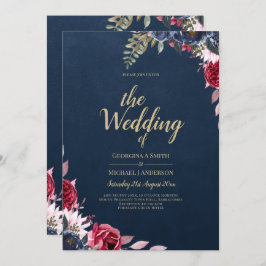 Navy Blue Berry Floral Burgundy Winter Fall Einladung