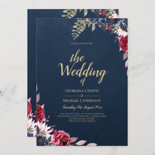 Navy Blue Berry Floral Burgundy Winter Fall Einladung