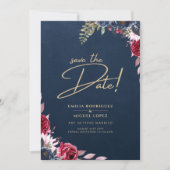 Navy Blue Berry Floral Burgundy Winter Fall Einladung (Vorderseite)