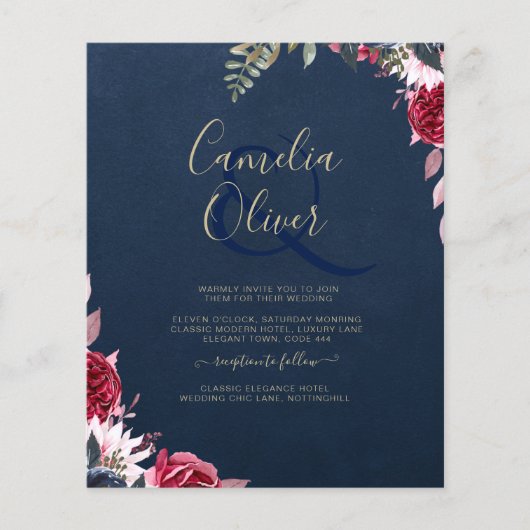 Navy Blue Berry Floral Burgundy Winter Fall Flyer (Vorne)